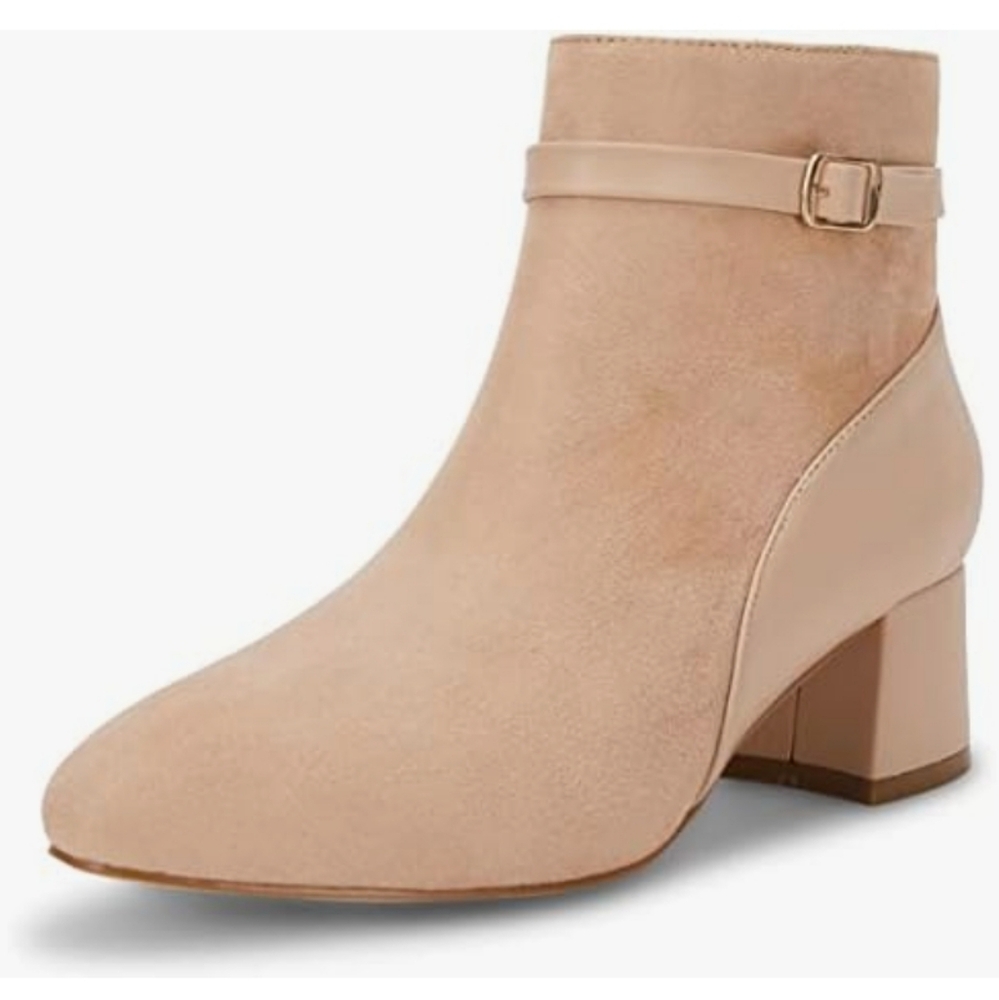 Chic Ankle Bootie with Buckle Strap in a peach color